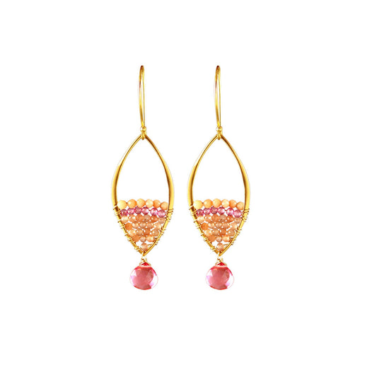 Rubellite Quartz, Sunstone + Coral Quartz Mosaic Gem Earrings