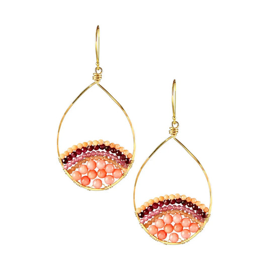 Coral, Sunstone, Quartz + Ruby Mosaic Gem Teardrop Earrings