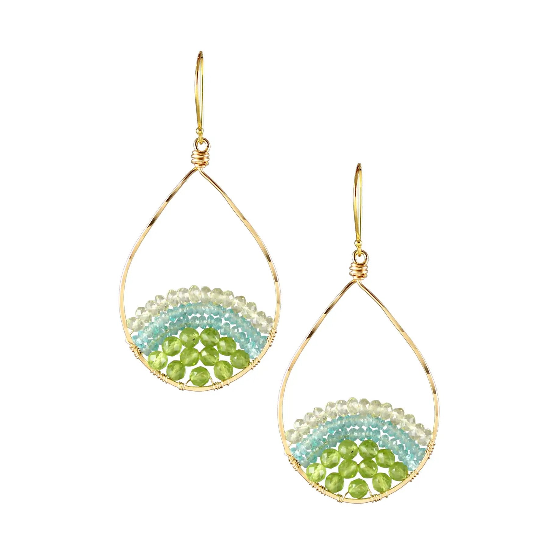 Peridot, Apatite + Lemon Quartz Mosaic Gem Teardrop Earrings
