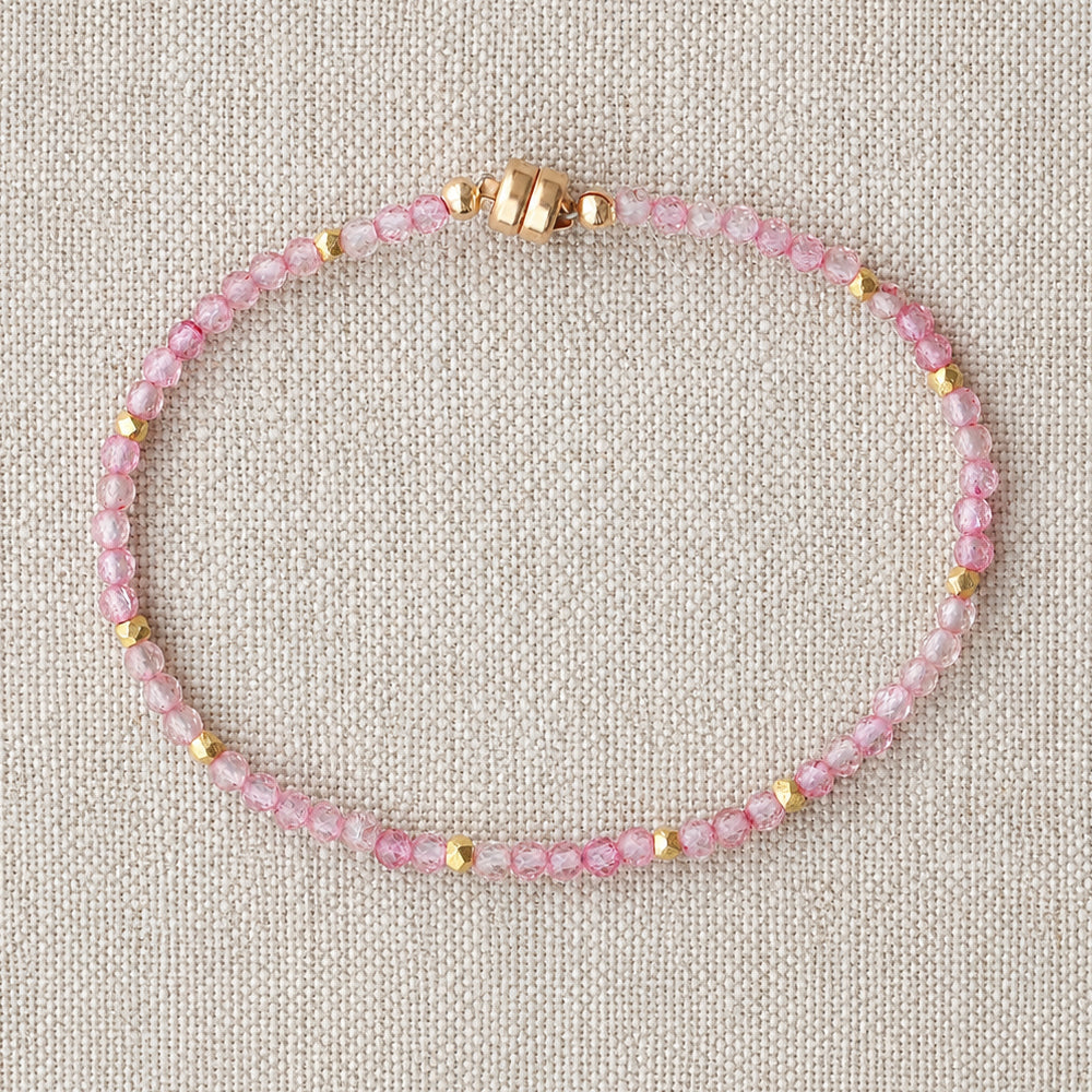 Pink Topaz + Gold Bead Bracelet