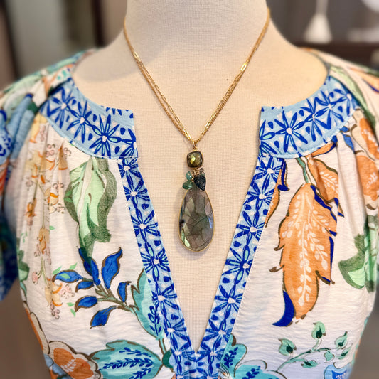 Labradorite + London Blue Topaz Statement Necklace