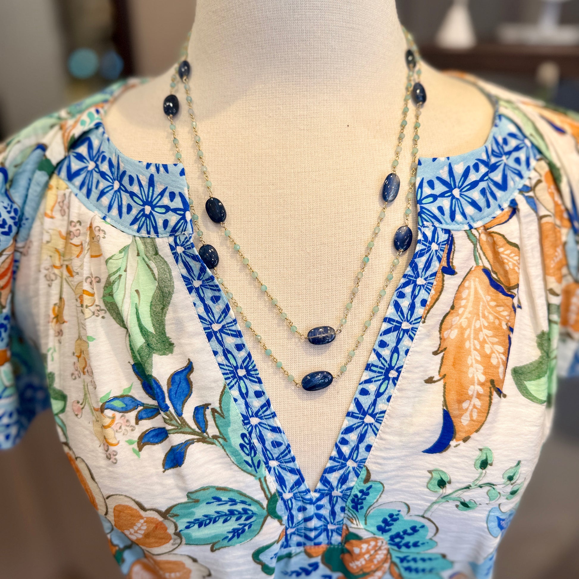 Amazonite + Kyanite Long Layering Necklace