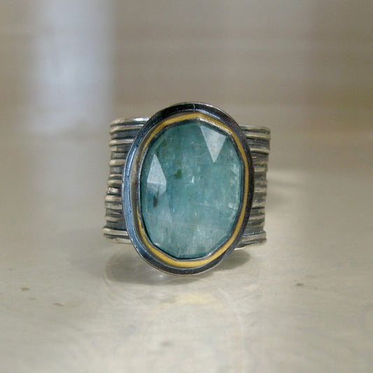 Adjustable Mixed-Metal Ribbed Band Ring with Kyanite