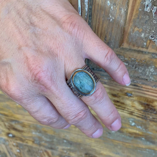 Adjustable Mixed-Metal Ribbed Band Ring with Kyanite