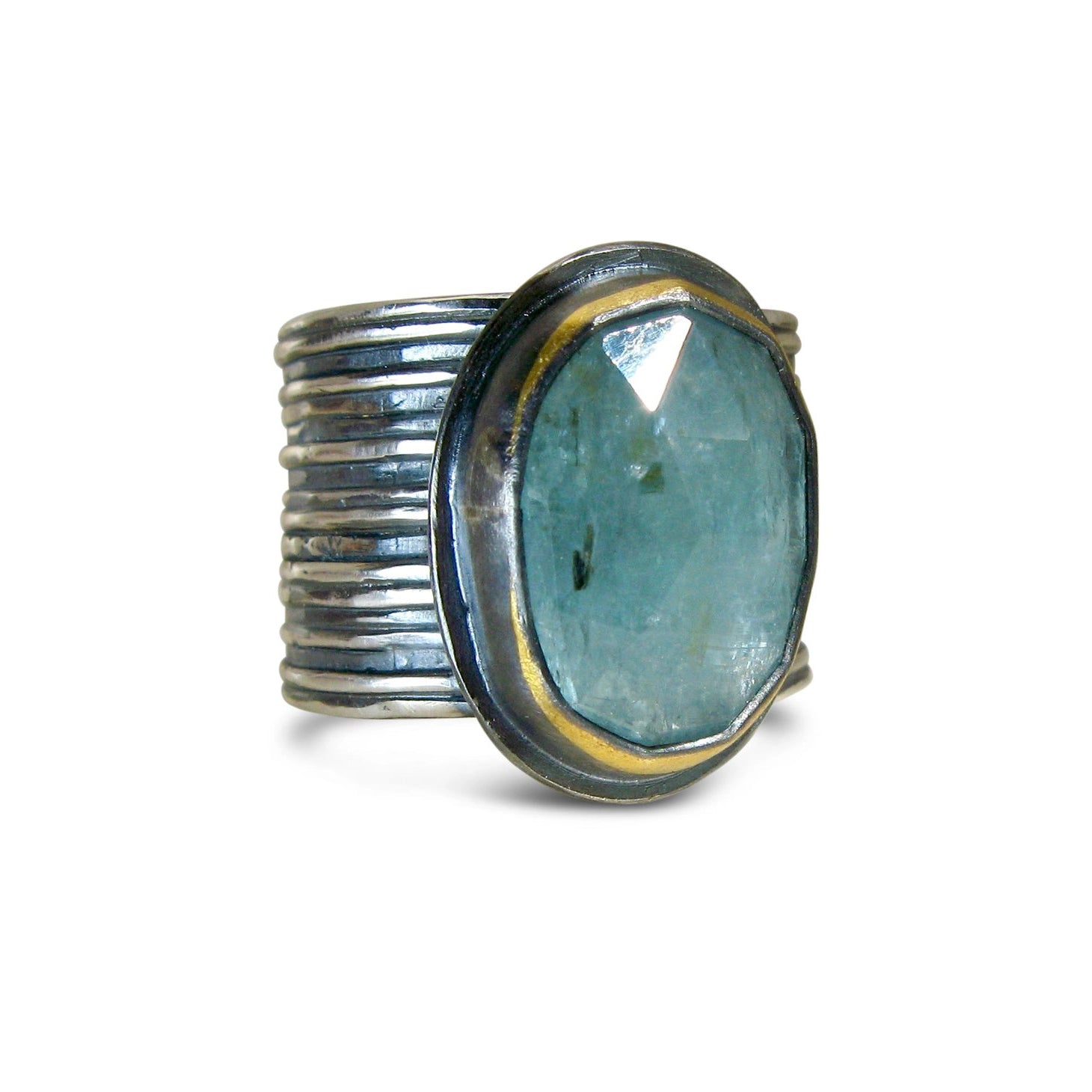Adjustable Mixed-Metal Ribbed Band Ring with Kyanite