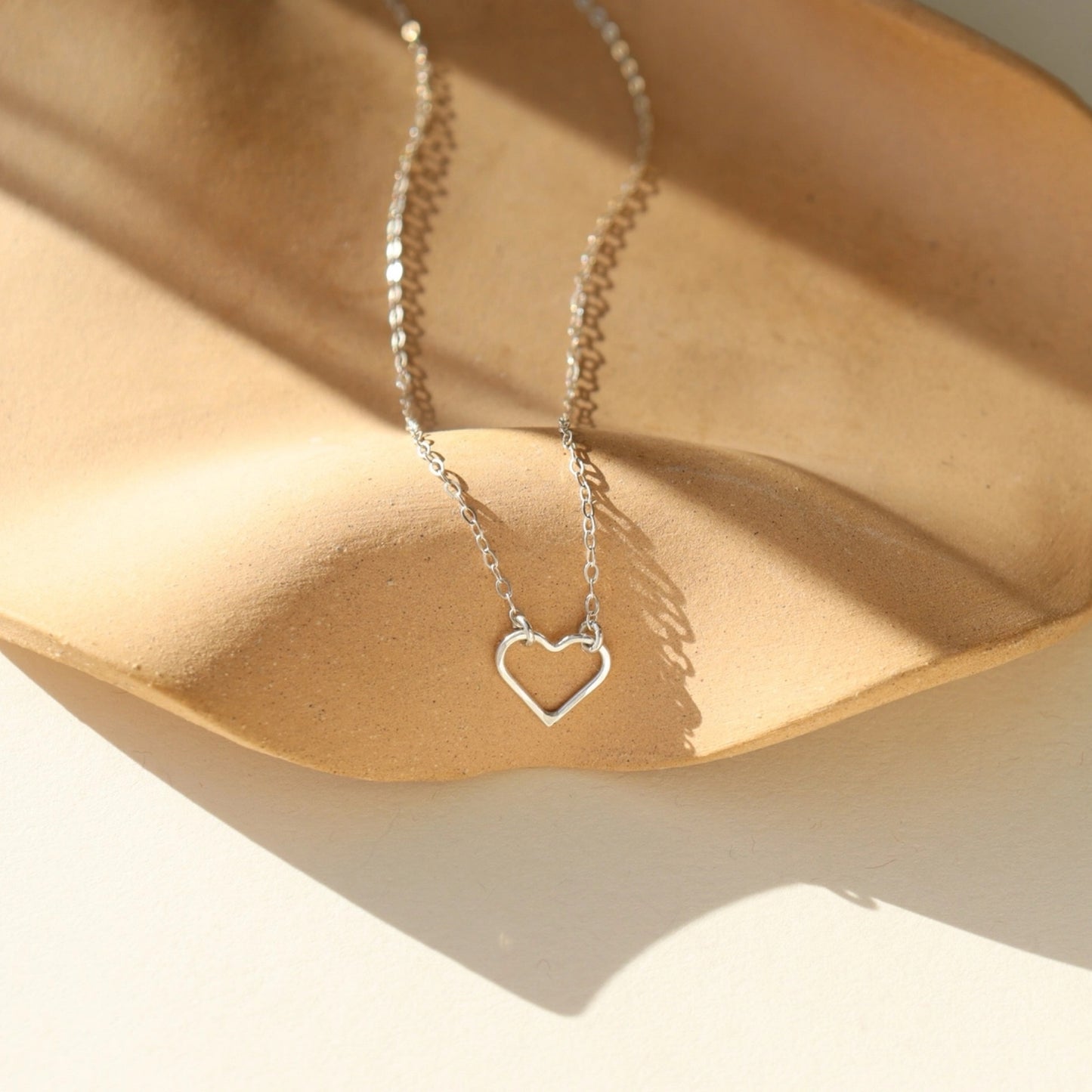 Amour Open Heart Necklace (Select Material) Sterling Silver