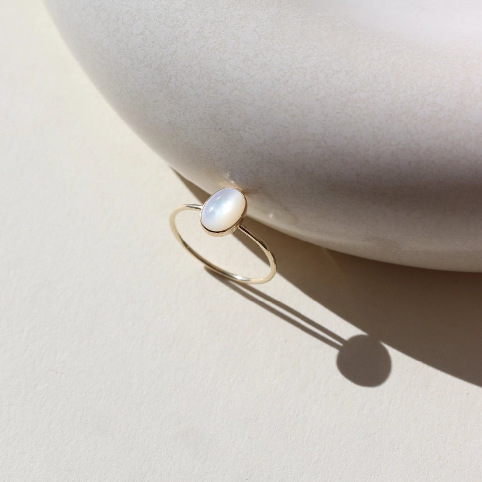 Oval Mother of Pearl Cabochon Ring - Gold Fill