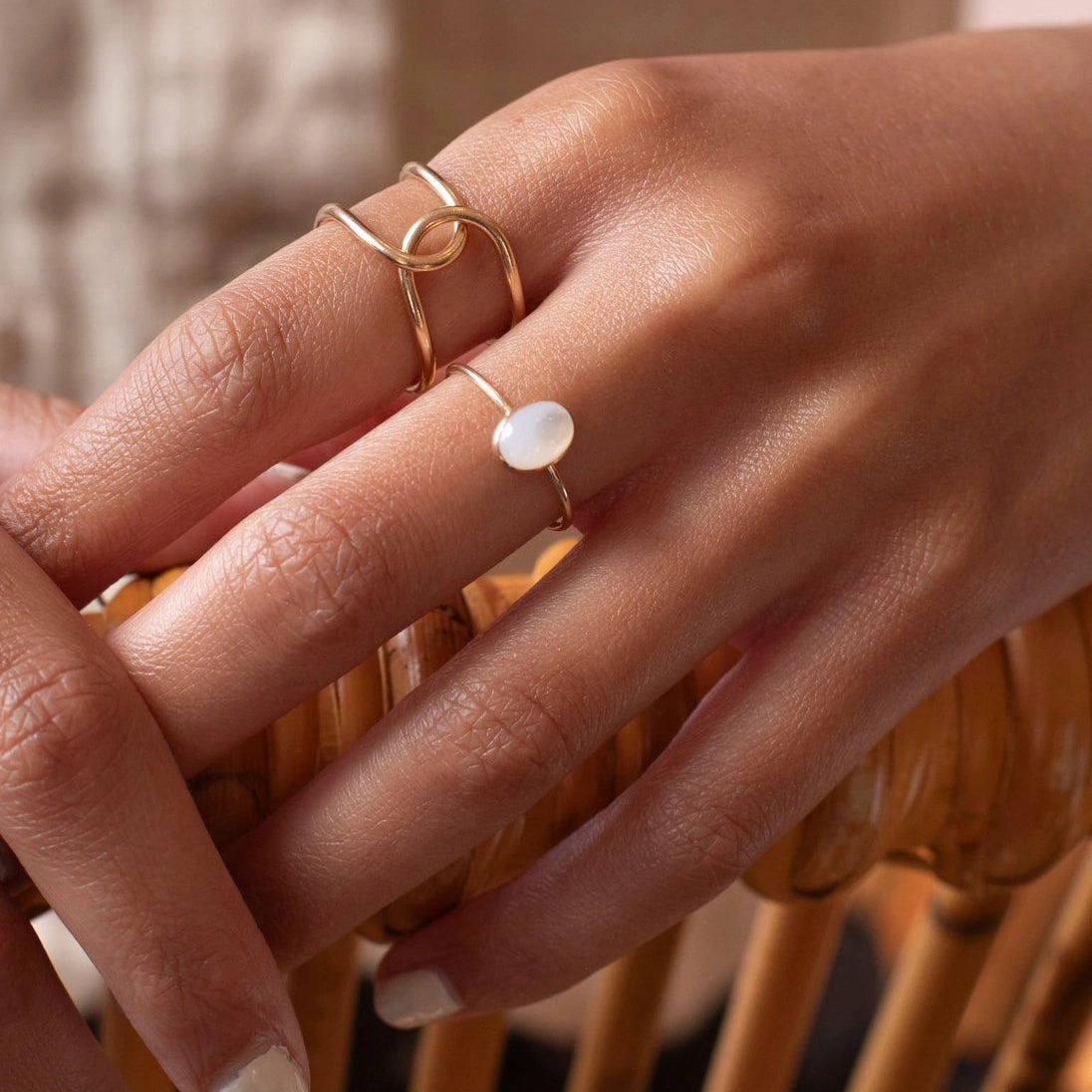 Oval Mother of Pearl Cabochon Ring - Gold Fill