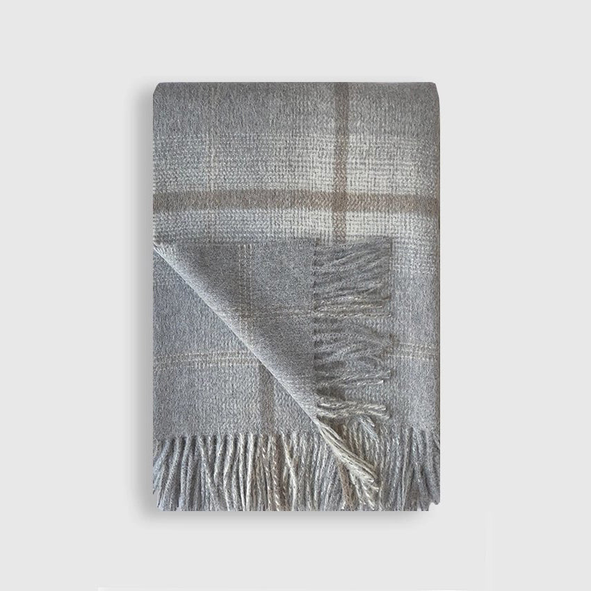 Awenda Alpaca/Wool Blend Throw - Grey/Dark Taupe