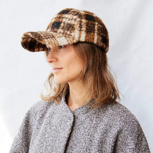 Brown Plaid Sherpa Cap