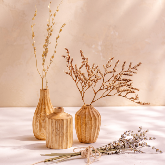 Kiln Mango Carved Mini Vases (Set of 3)