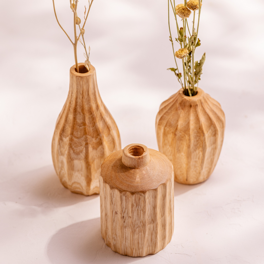 Kiln Mango Carved Mini Vases (Set of 3)