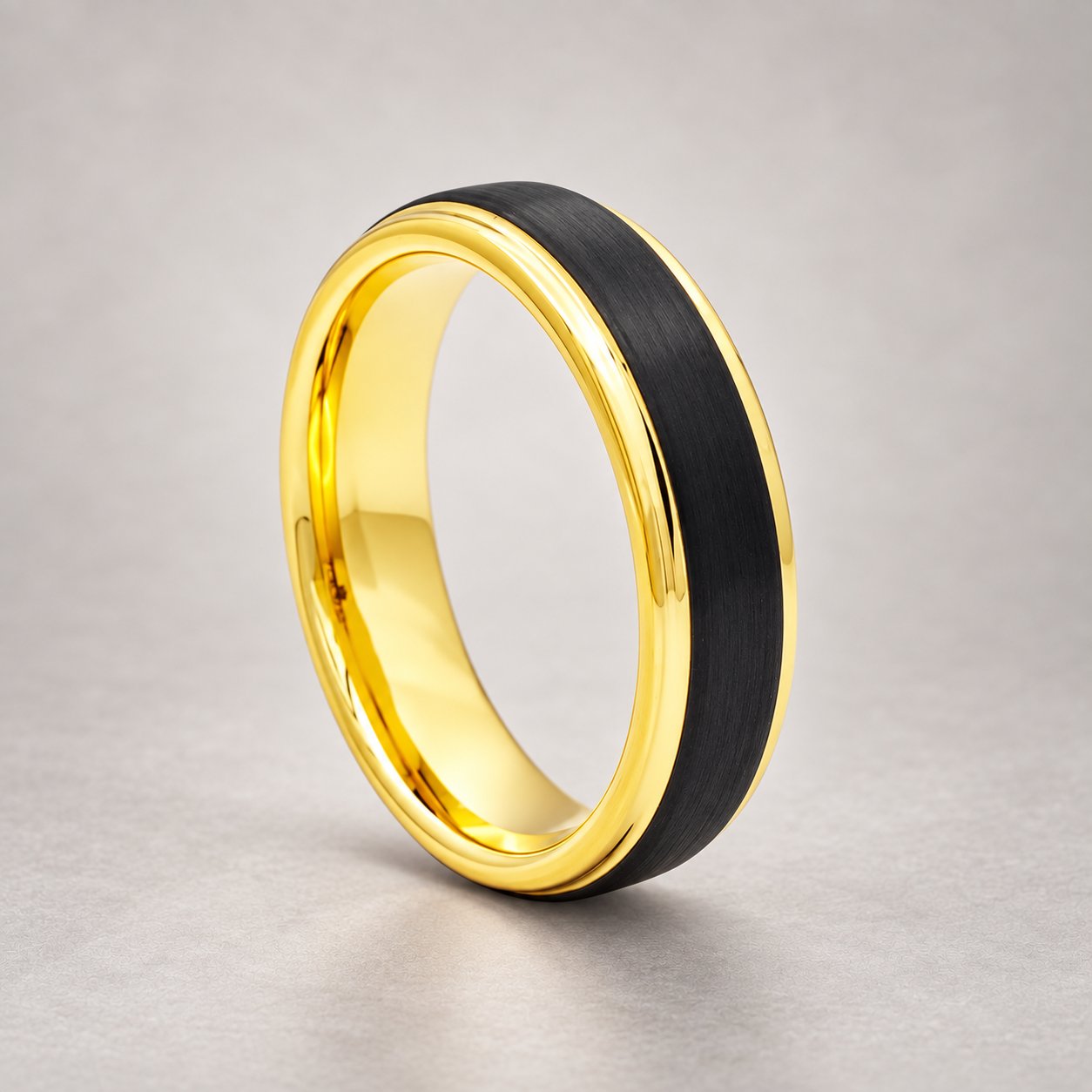 Men's Black + Gold Tungsten Band Ring