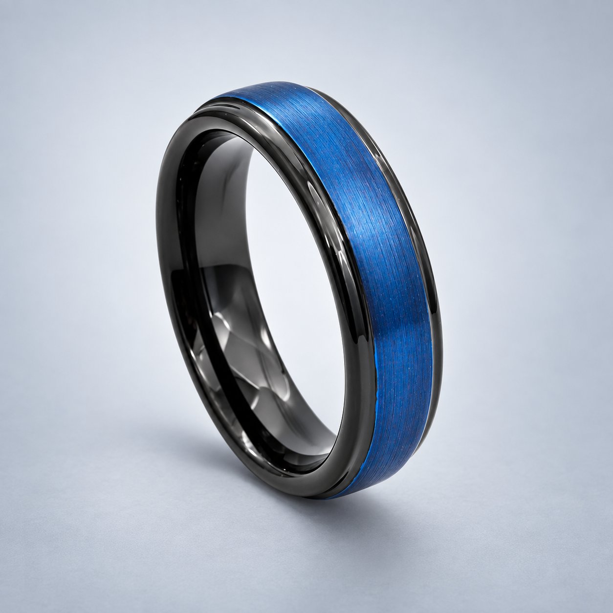 Men’s Two-Toned Blue + Black Tungsten Band Ring