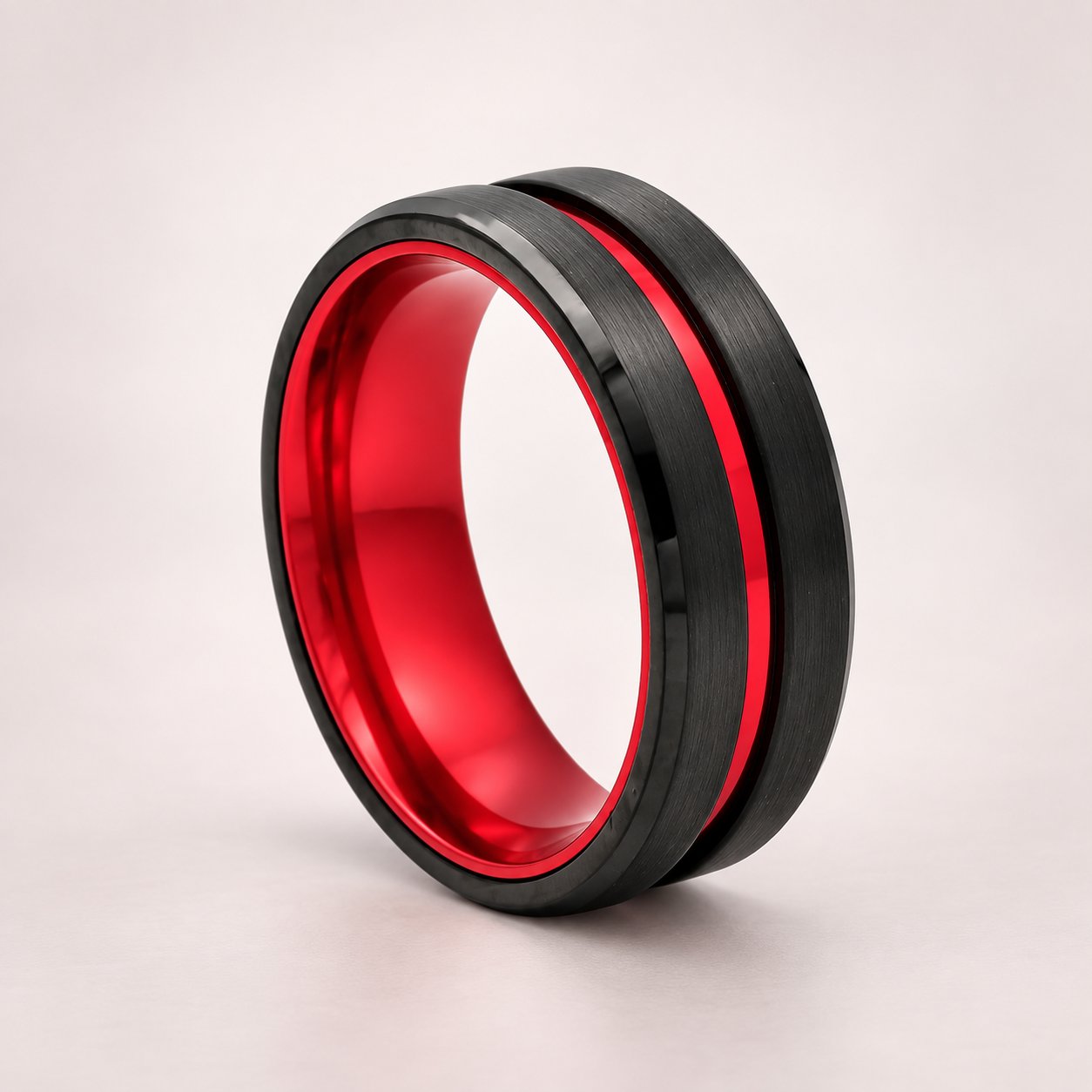 Men’s Black + Red Plated Tungsten Band Ring