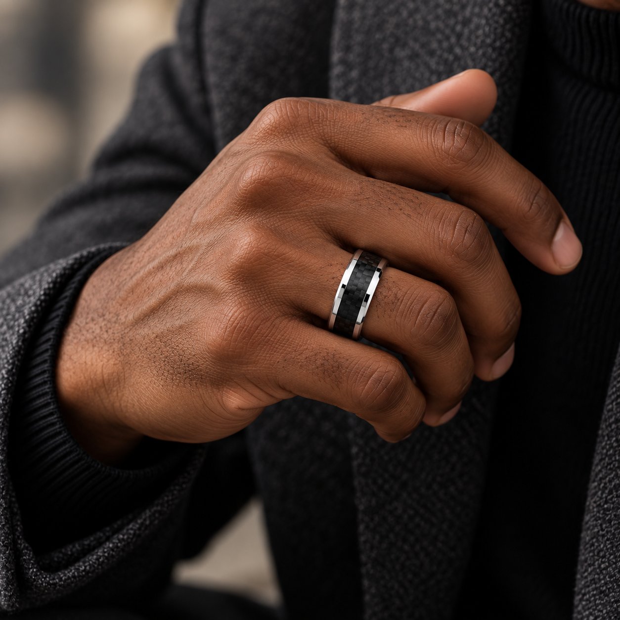 Men’s Tungsten Band Ring with Carbon Fiber