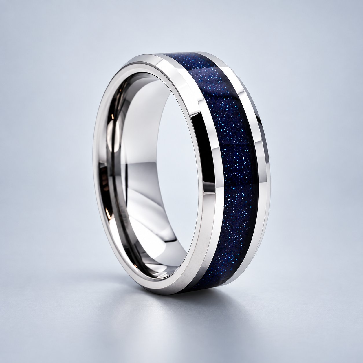 Men’s Tungsten Band Ring with Blue Sandstone Inlay