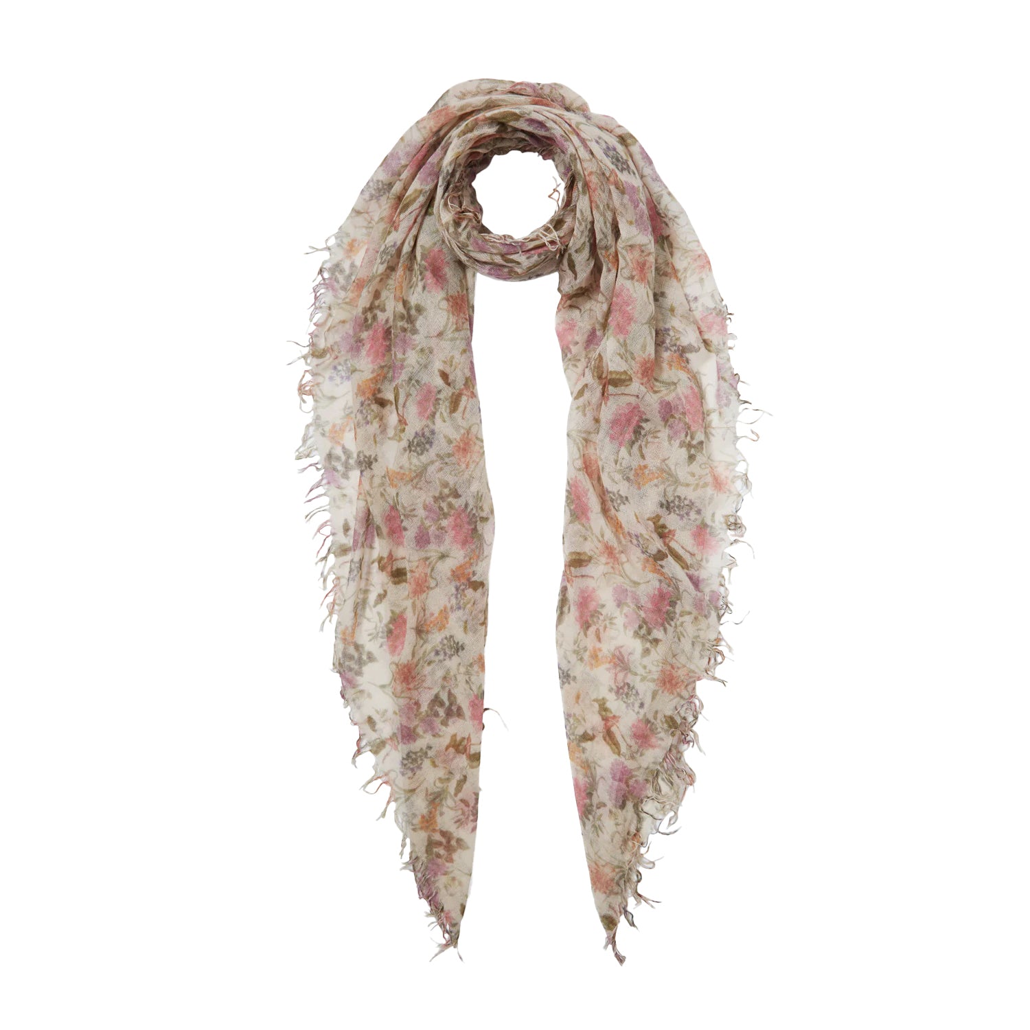 Silk/Cashmere Scarf - Coconut Milk Vintage Floral