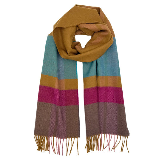 Baby Alpaca Striped Scarf - Golden Brown