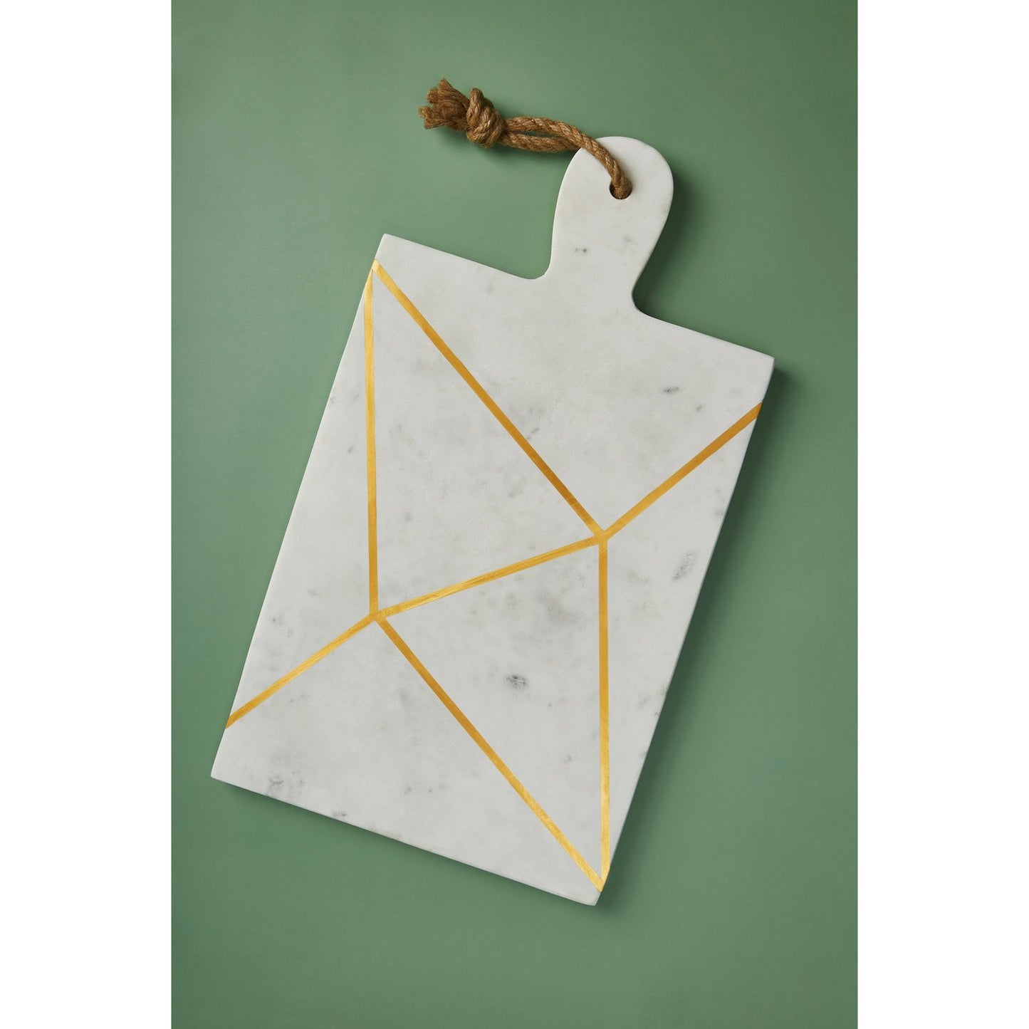 White Marble Cheese Board with Brass Inlay + Handle