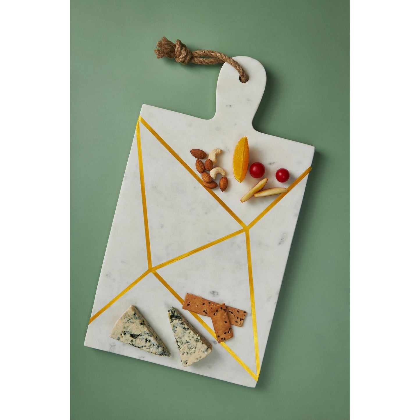 White Marble Cheese Board with Brass Inlay + Handle