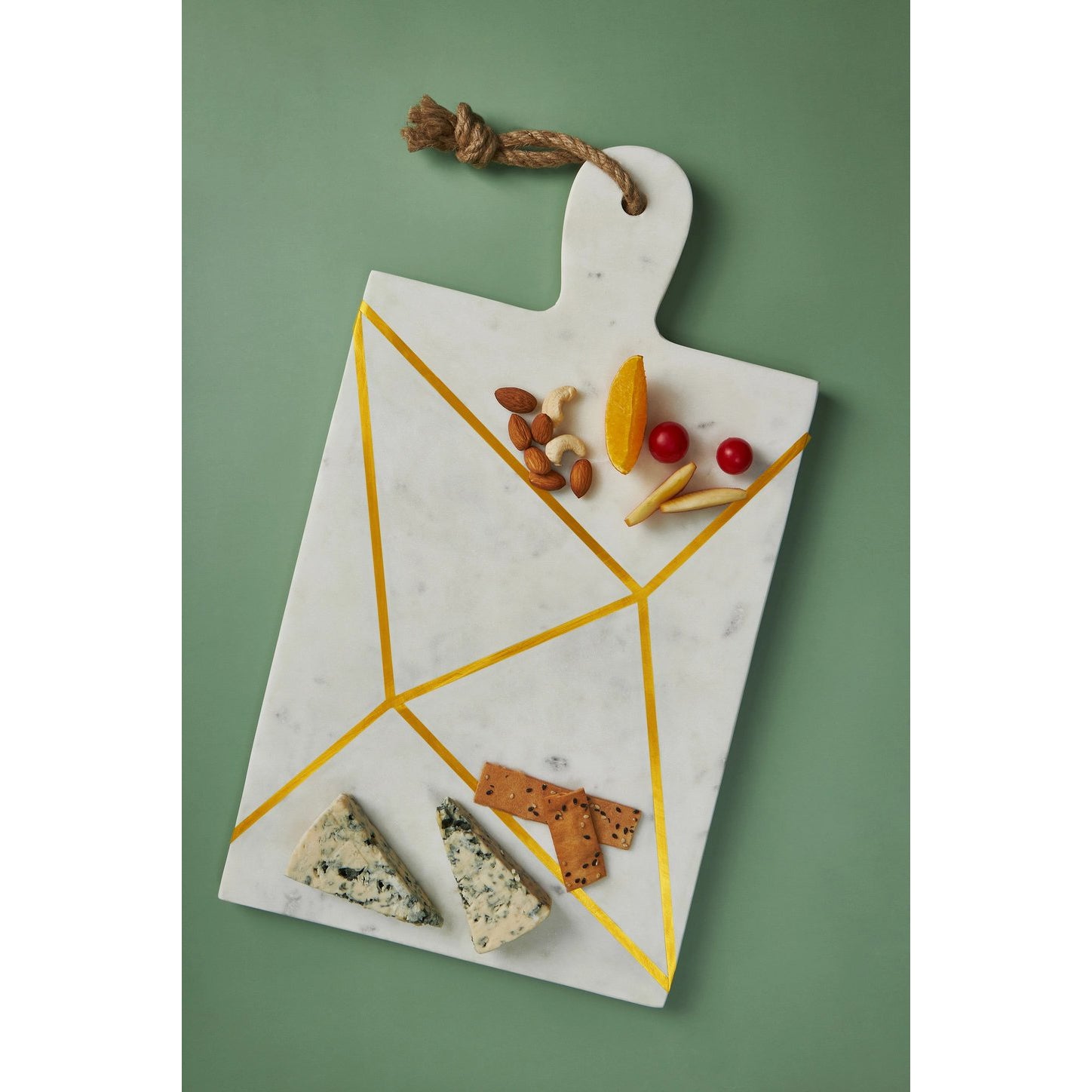 White Marble Cheese Board with Brass Inlay + Handle