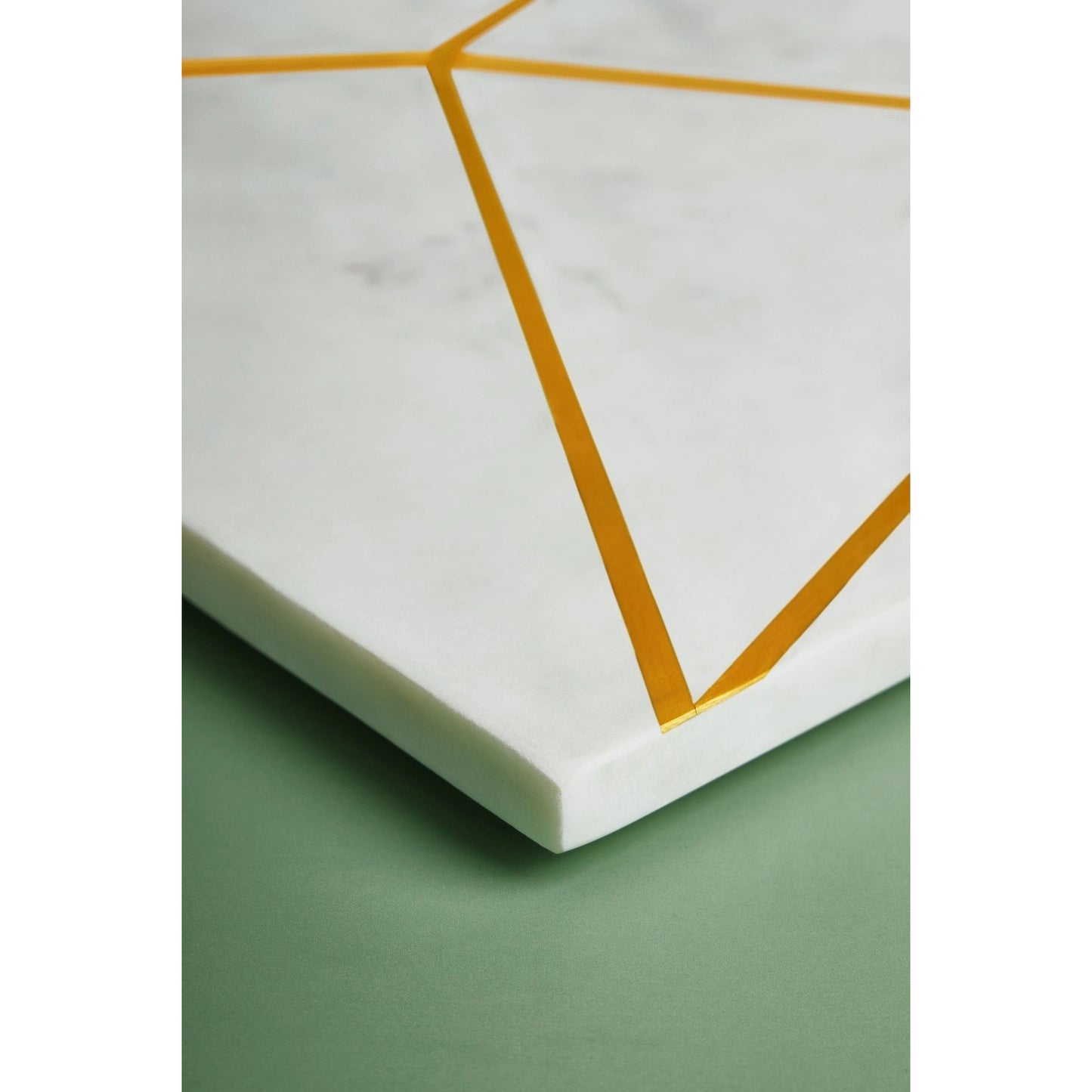 White Marble Cheese Board with Brass Inlay + Handle