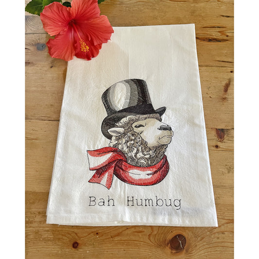 Bah Humbug - Embroidered Flour Sack Kitchen Towel