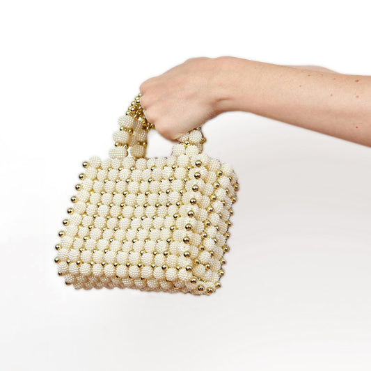 Beaded Bag - Ivory/Gold