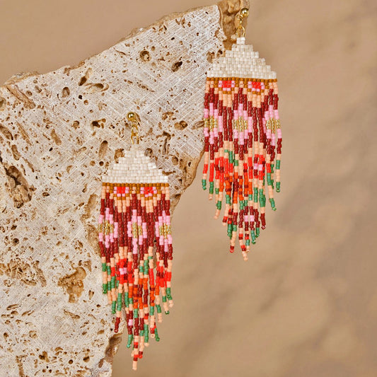 Beaded Handwoven Huipil Fringe Earrings - Sweet Escape