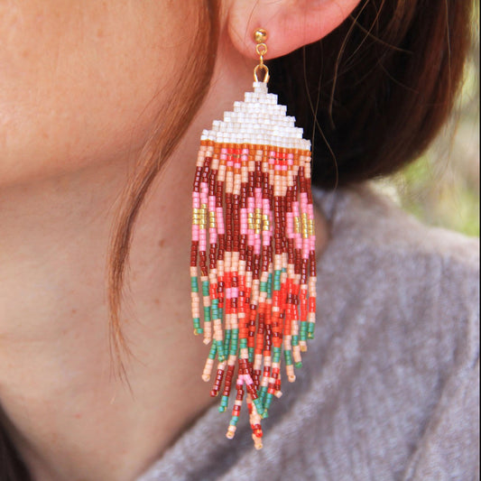 Beaded Handwoven Huipil Fringe Earrings - Sweet Escape