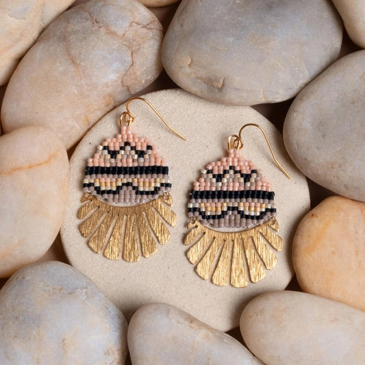 Beaded Handwoven Santa Fe Drop Earrings - Peach/Beige