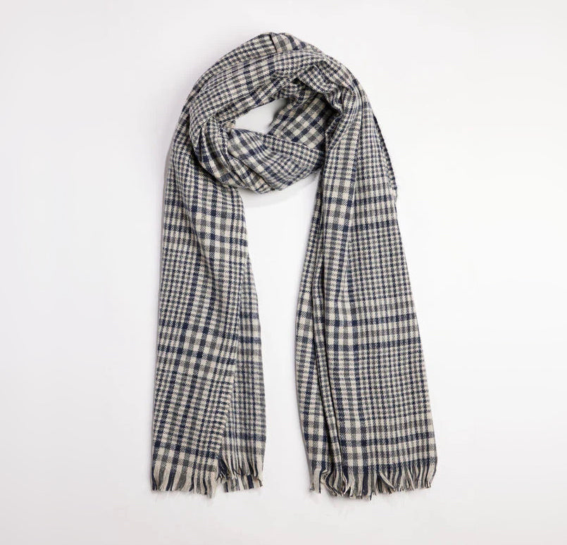 Plaid 'Beech' Scarf (select color) Grey/Navy Combo