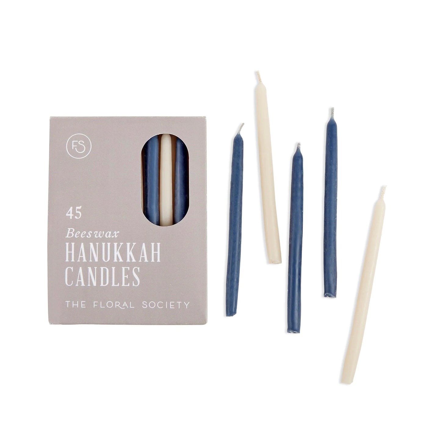 Beeswax Dipped Hanukkah Candles — Box of 45, Blue + White Mixed