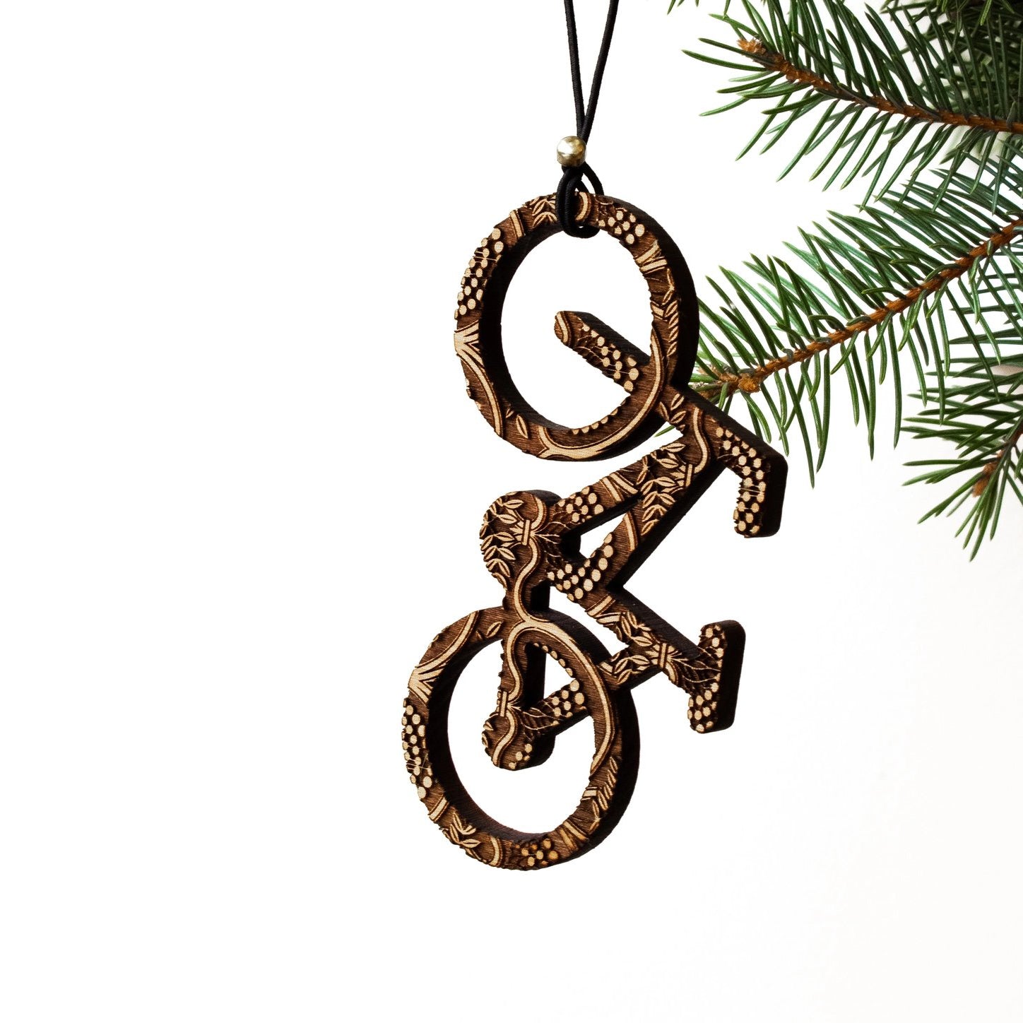 Laser-Cut Wood Ornament - Biking
