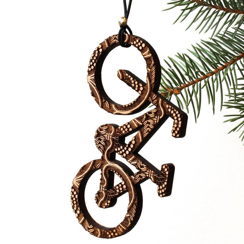 Laser-Cut Wood Ornament - Biking