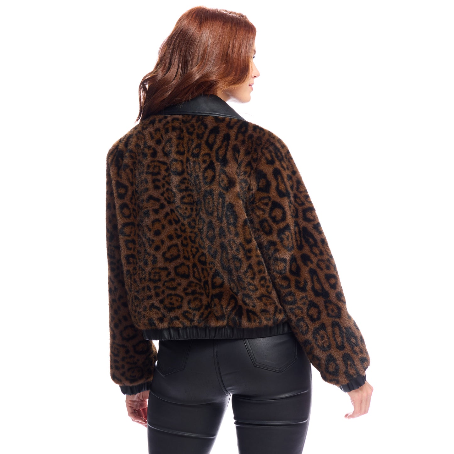 Faux Fur 'Billie Bomber' Jacket - Leopard + Black