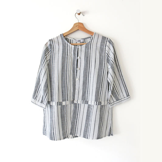 Handwoven Cotton Blouse – Black + White Stripe
