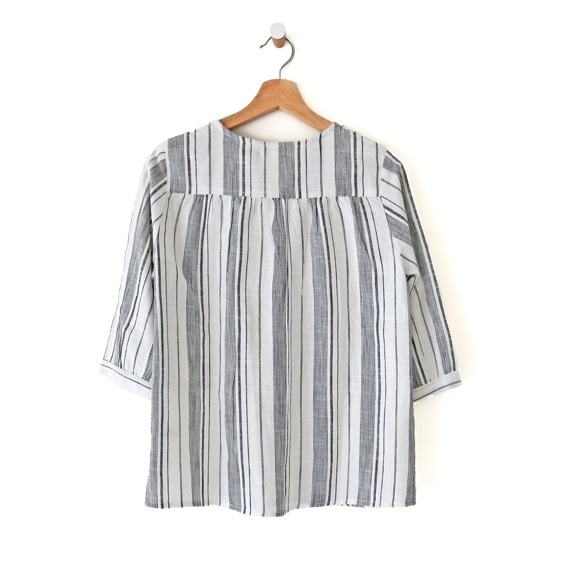 Handwoven Cotton Blouse – Black + White Stripe