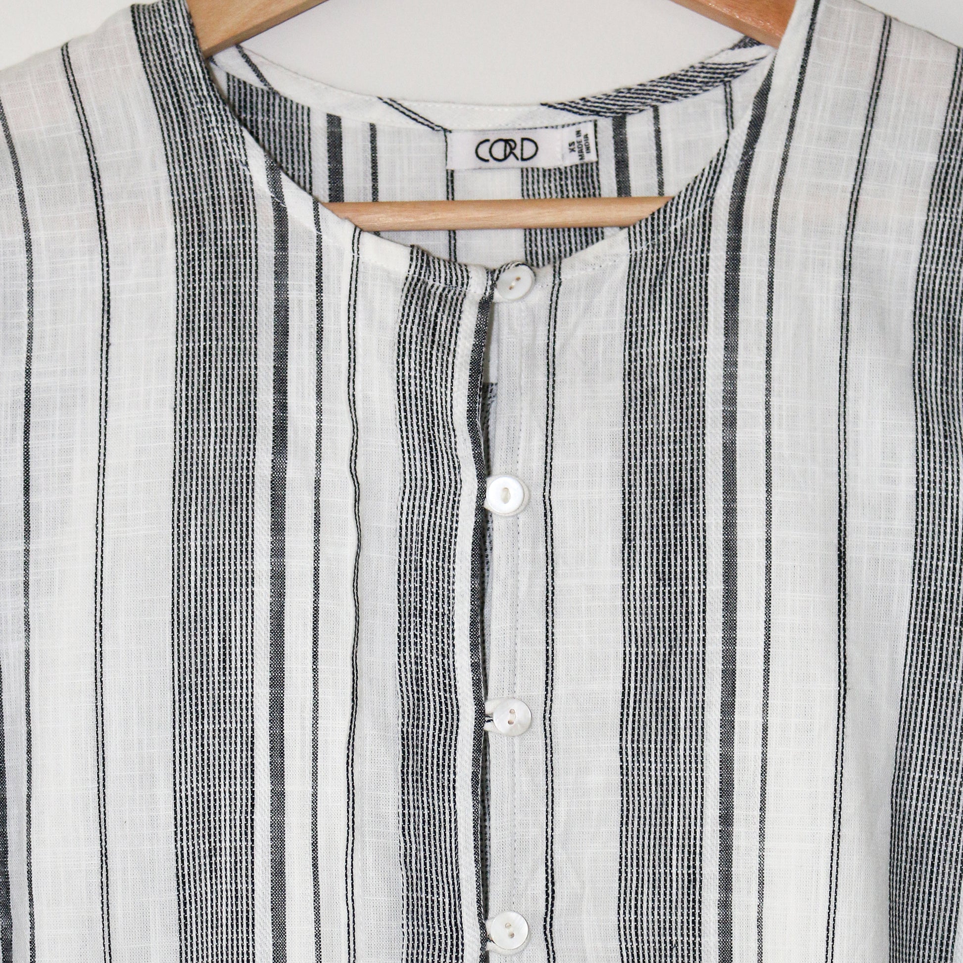 Handwoven Cotton Blouse – Black + White Stripe