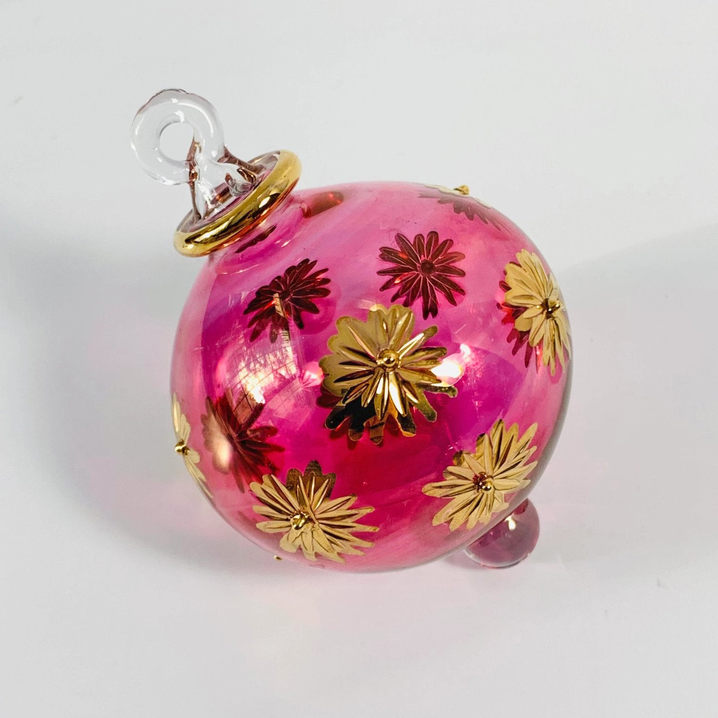 Hand-Blown Glass Small Ornament – Starry Sky Fuchsia