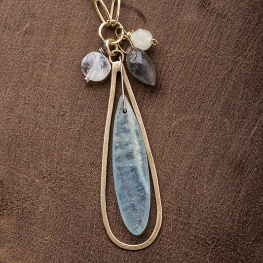 Blue Calcite Long Necklace with Paperclip Chain