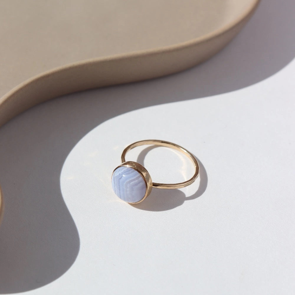 Gold Filled Blue Lace Agate Cabochon Ring