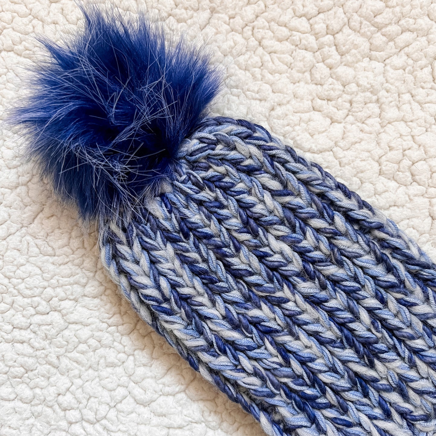 Handknit Pom-Pom Beanie (Select Color) Blue Twist
