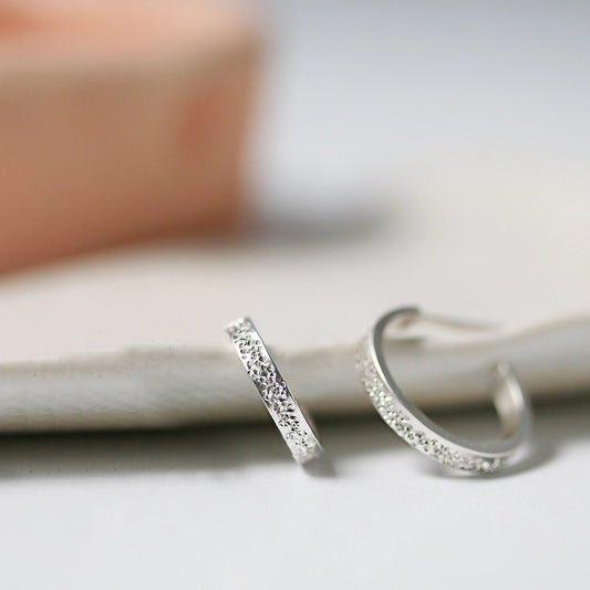 Diamond Dusted Bold Huggie Hoop Earrings - Sterling Silver