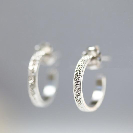 Diamond Dusted Bold Huggie Hoop Earrings - Sterling Silver