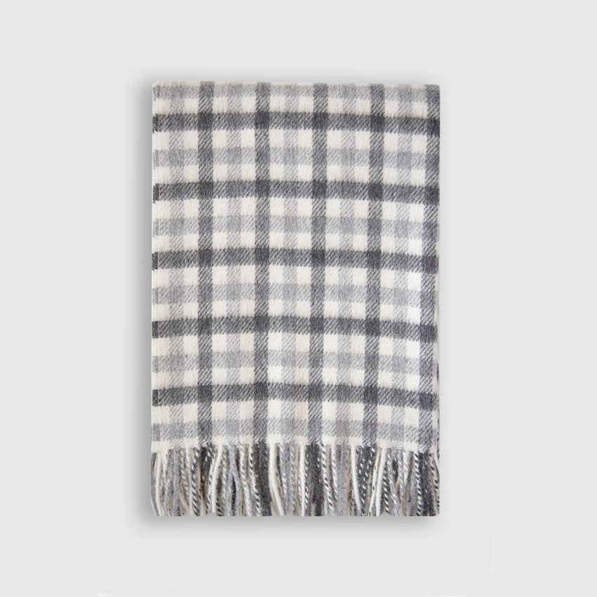 Bonn Alpaca/Wool Blend Throw - Grey + White Plaid