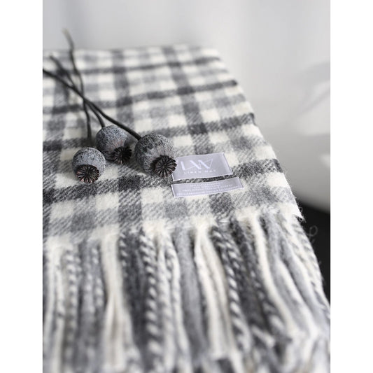 Bonn Alpaca/Wool Blend Throw - Grey + White Plaid