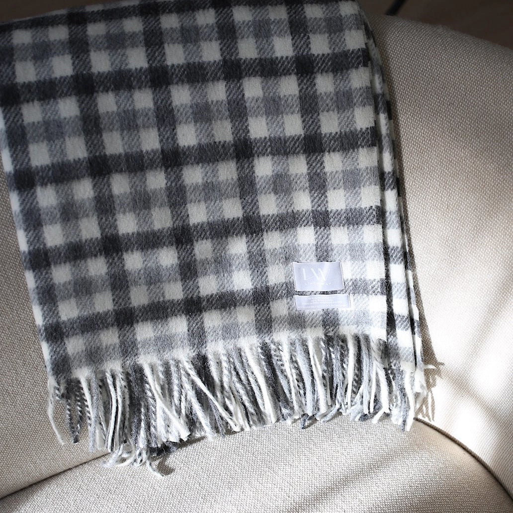 Bonn Alpaca/Wool Blend Throw - Grey + White Plaid