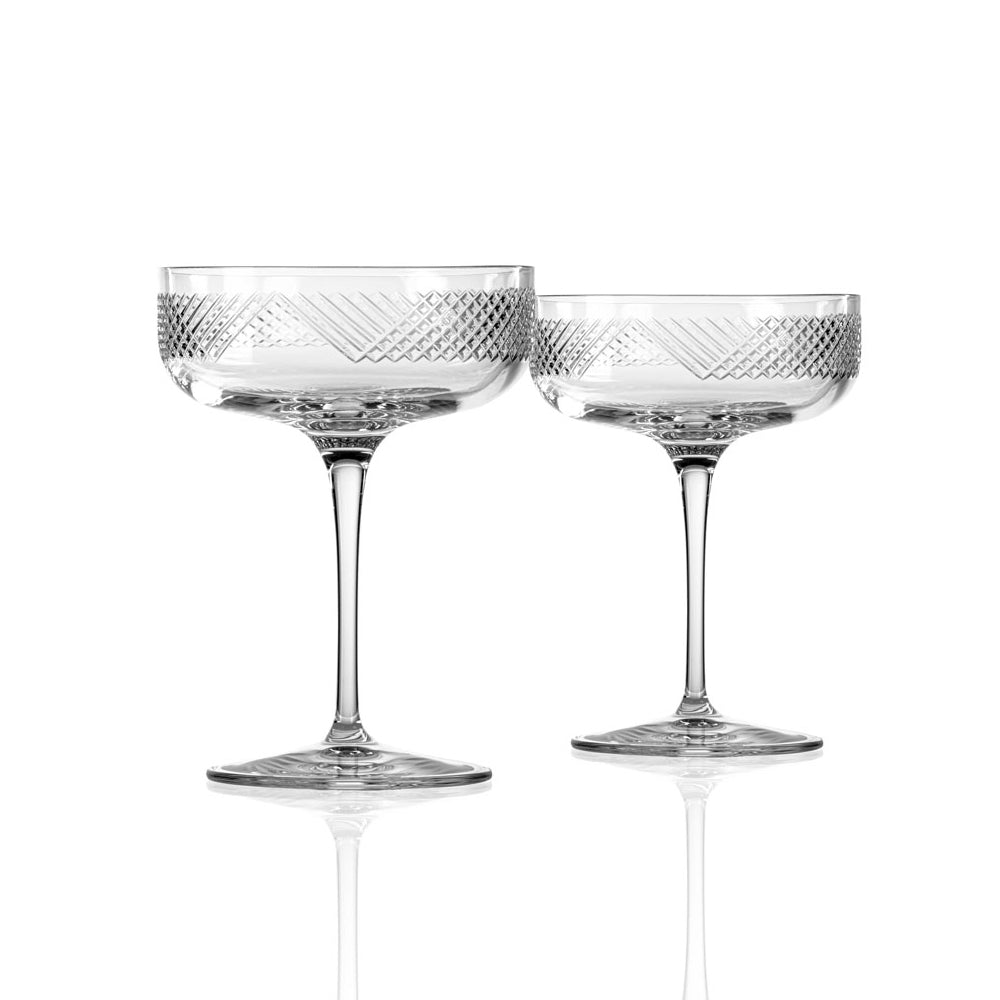 Engraved Criss Cross Coupe Glass - Set of 2